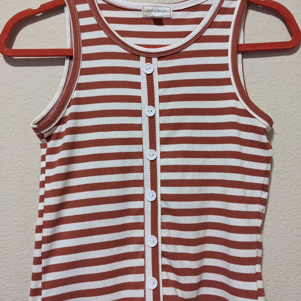 Girls youth large. Tank top. Never worn. NWOT. Striped brownish orange and white